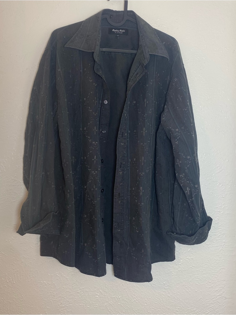Eighty Eight Charcoal Button-Up Shirt with Subtle bleach designs